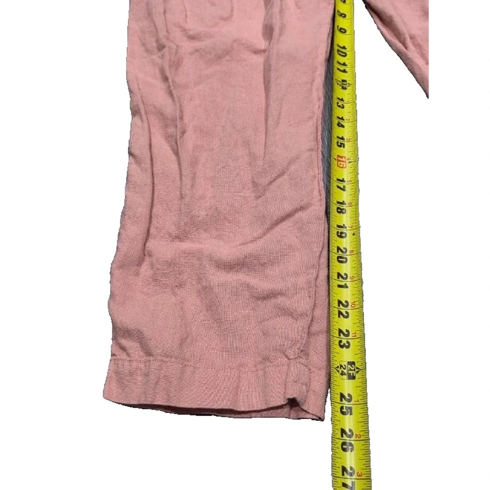 Zara Women Linen Jumpsuit Y2K Preppy V Neck Peach Short Sleeve Sz Small A004742